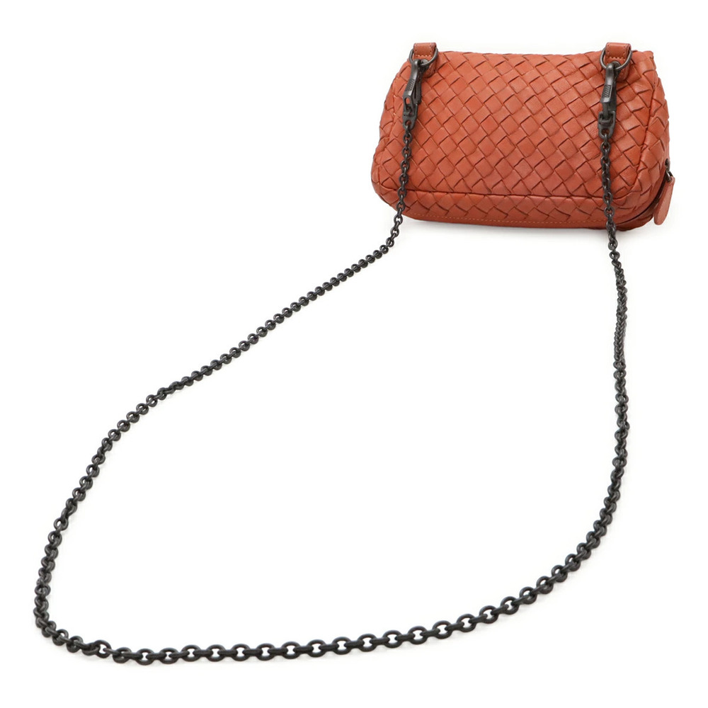 Bottega Veneta Leather Shoulder Terracotta Chain Bag Intrecciato Black